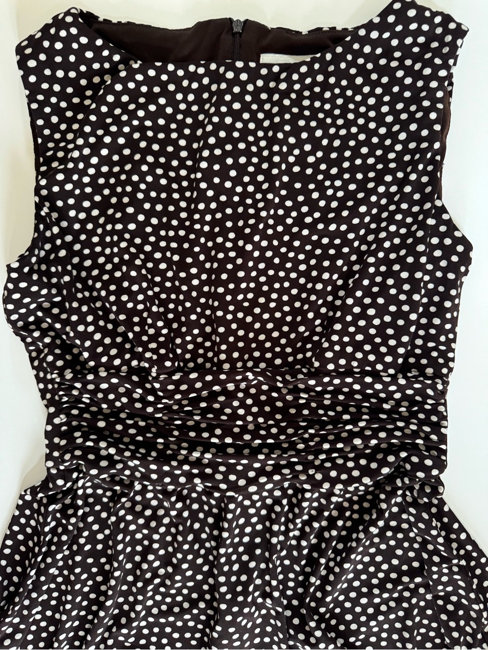 Midi Dress Brown and White Polka Dot Sleeveless | petite classic timeless preppy